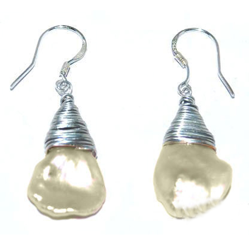 4 inches Natural White Drop Keshi Baroque Pearl 925 Silver Hook Earring