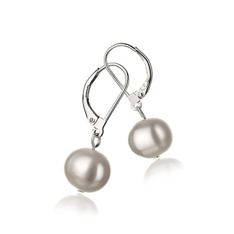 8-9mm White Pearl Earrings with 925 Silver Leverback