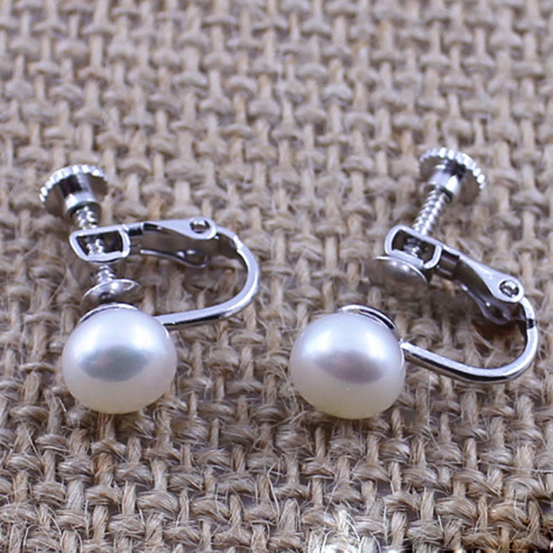 6-7mm Natural Button Pearl Earring with 925 Silver Clip