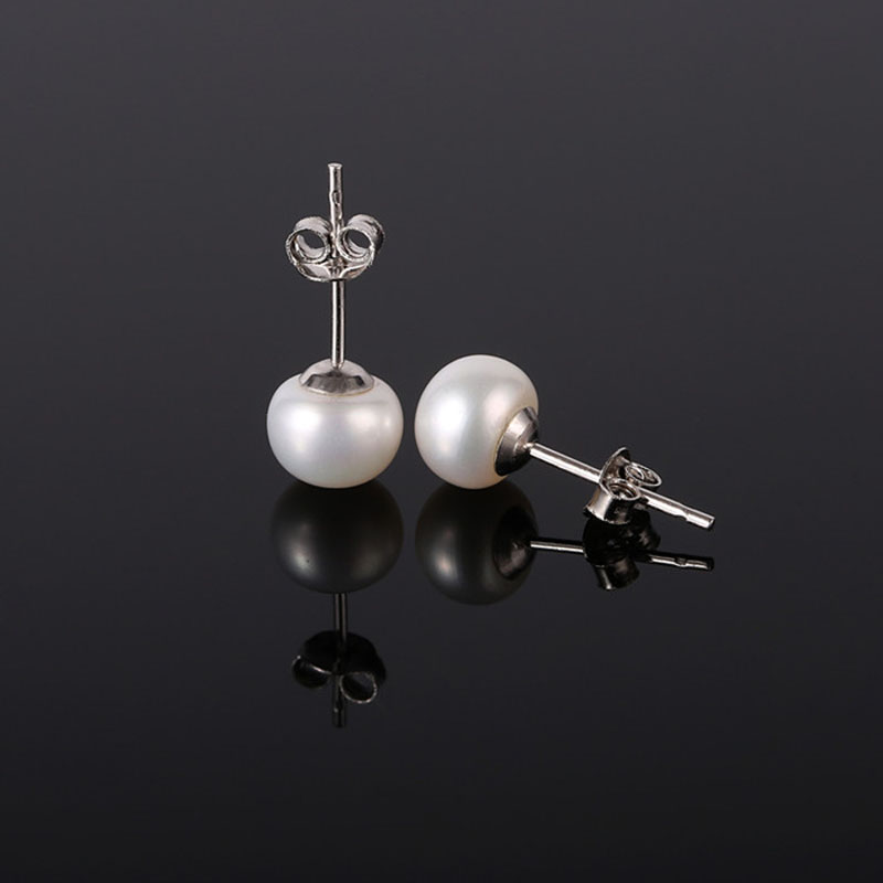 4-5mm White Button Pearl Earring with 925 Silver Stud