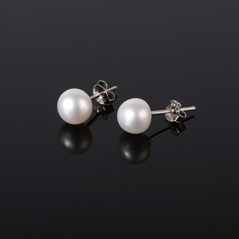 5-6mm White Button Pearl Earring with 925 Silver Stud,Sold by Pair