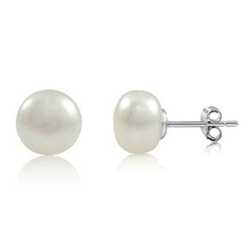 9-10mm Natural White Button Pearl Earring,Sold by Pair