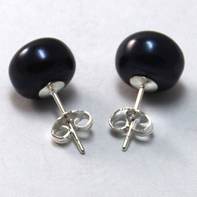 10-11mm Black Natural Button Pearl Earring,Sold by Pair