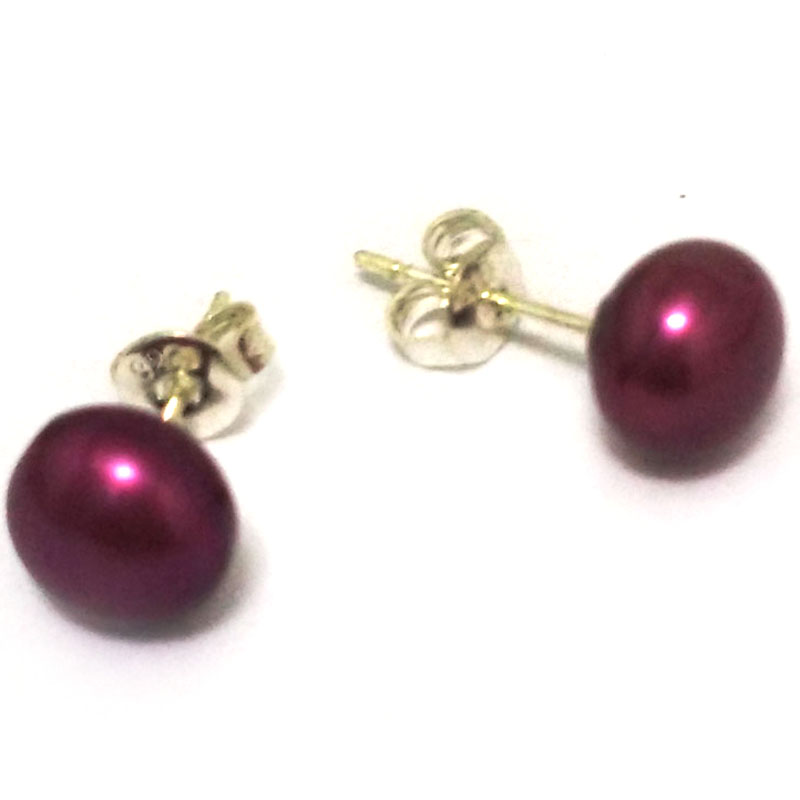 8-9mm Purple Natural Freshwater Button Pearl Stud Earring,Sold by Pair