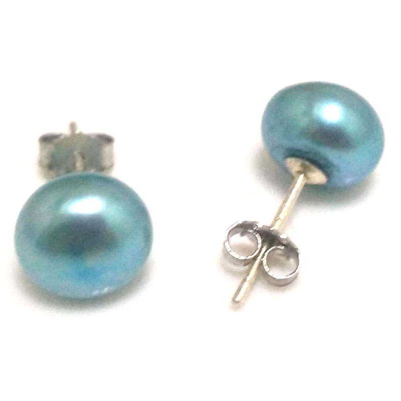 8-9mm Light Blue Natural Button Pearl Earring,Sold by Pair
