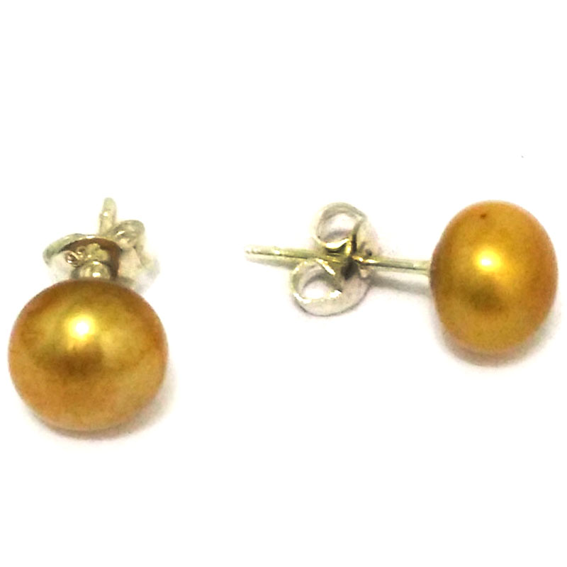 8-9mm Champagne Button Natural Pearl Earring,Sold by Pair