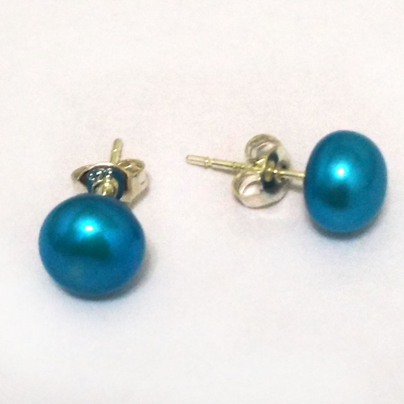 8-9mm Blue Button Pearl Stud Earring,Sold by Pair