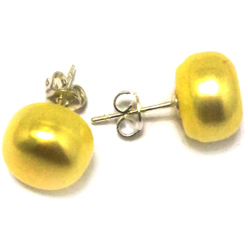 11-12mm Yellow Natural Button Pearl Stud Earring,Sold by Pair
