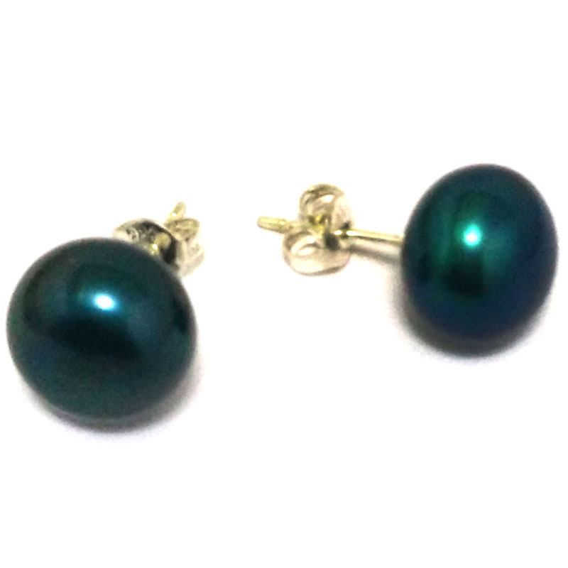 11-12mm Peacock Blue Natural Button Pearl Stud Earring,Sold by Pair