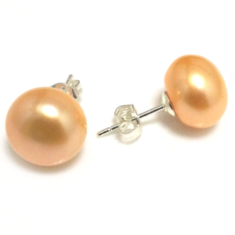 10-11mm Silver Gray Button Pearl Stud Earring,Sold by Pair