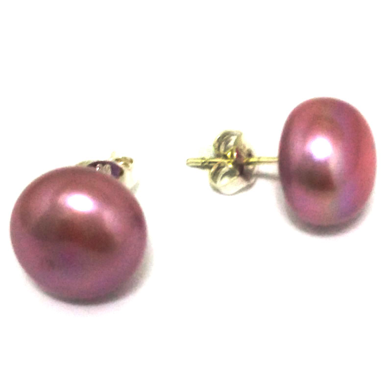 11-12mm Light Purple Natural Button Pearl Stud Earring,Sold by Pair