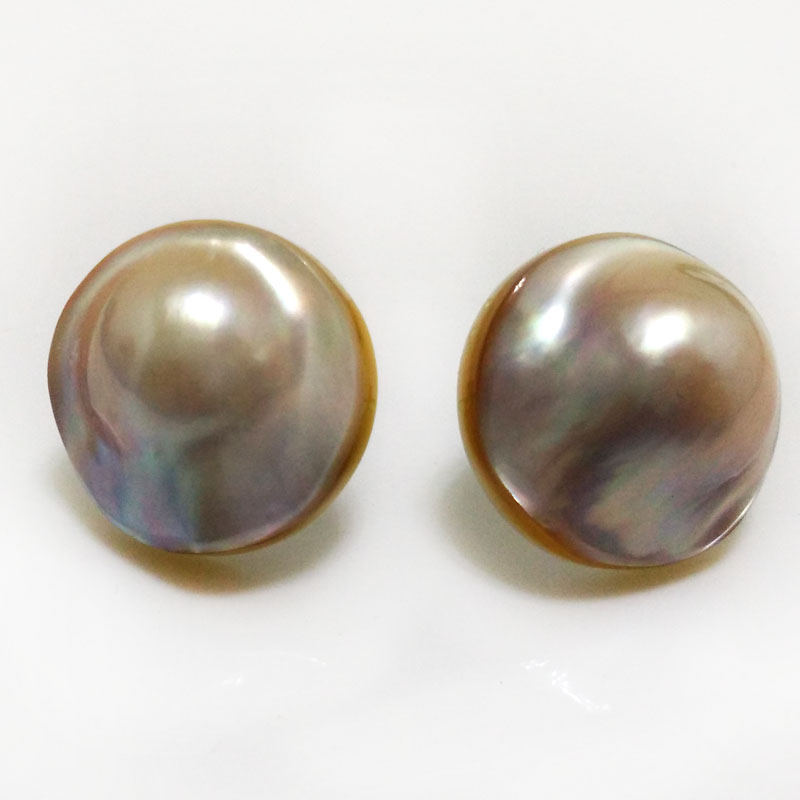 22mm Natural AAA White Rondelle Mabe Pearl Earring with 925 Silver Stud