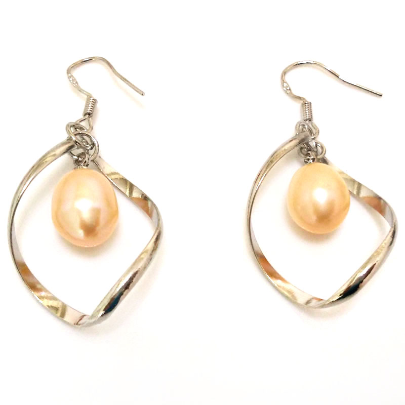 2 inches 9-10mm Natural Pink Drop Pearl 925 Silver Dangle Earring