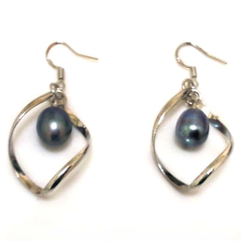 2 inches 9-10mm Black Natural Drop Pearl 925 Silver Dangle Earring
