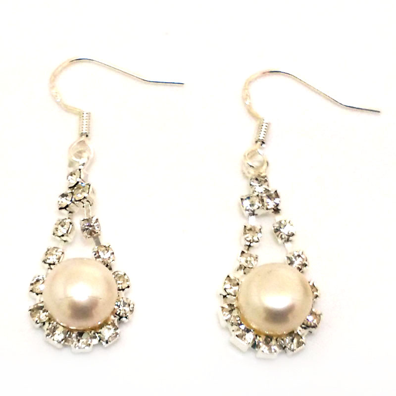1.5 inches 8-9mm Natural White Button Pearl Earring with 925 Silver Stud