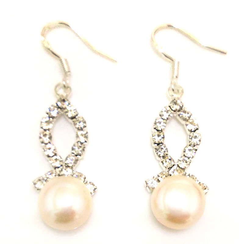 1.5 inches Silk Style 10-11mm White Button Pearl Earring with 925 Silver Hook