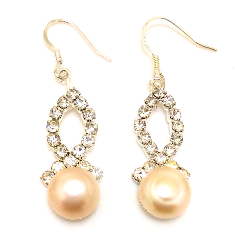 1.5 inches Silk Style 10-11mm Pink Button Pearl Earring with 925 Silver Hook