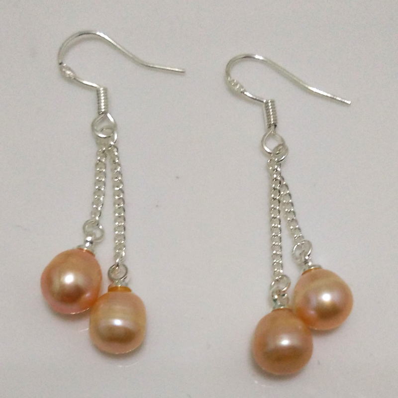 7-8mm Double Pink Pearl Drop Earring with 925 Silver Hook