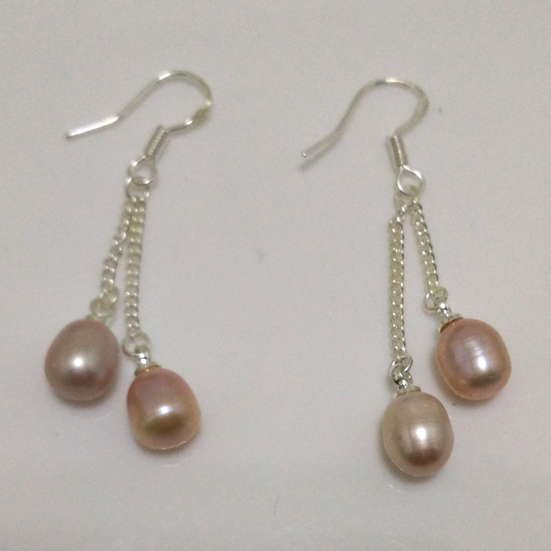7-8mm Double Lavender Pearl Drop Earring with with 925 Silver Hook