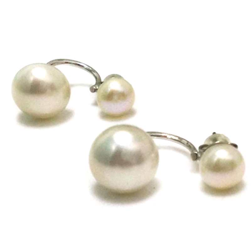 7mm & 10mm 925 Sterling Silver White Button Double Sided Pearl Earring