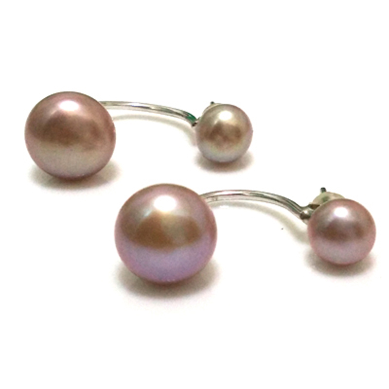7mm & 10mm 925 Silver Lavender Button Double Sided Pearl Earring