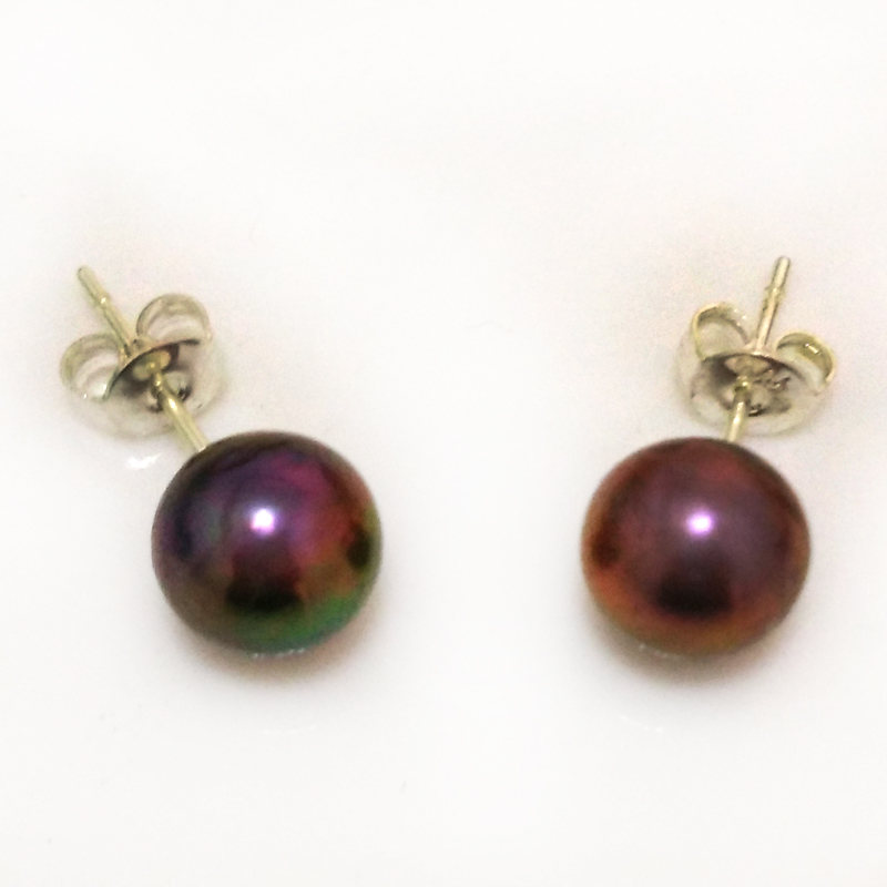 8-9mm AAA Violet Round Akoya Pearl Stud Earring,Sold by Pair