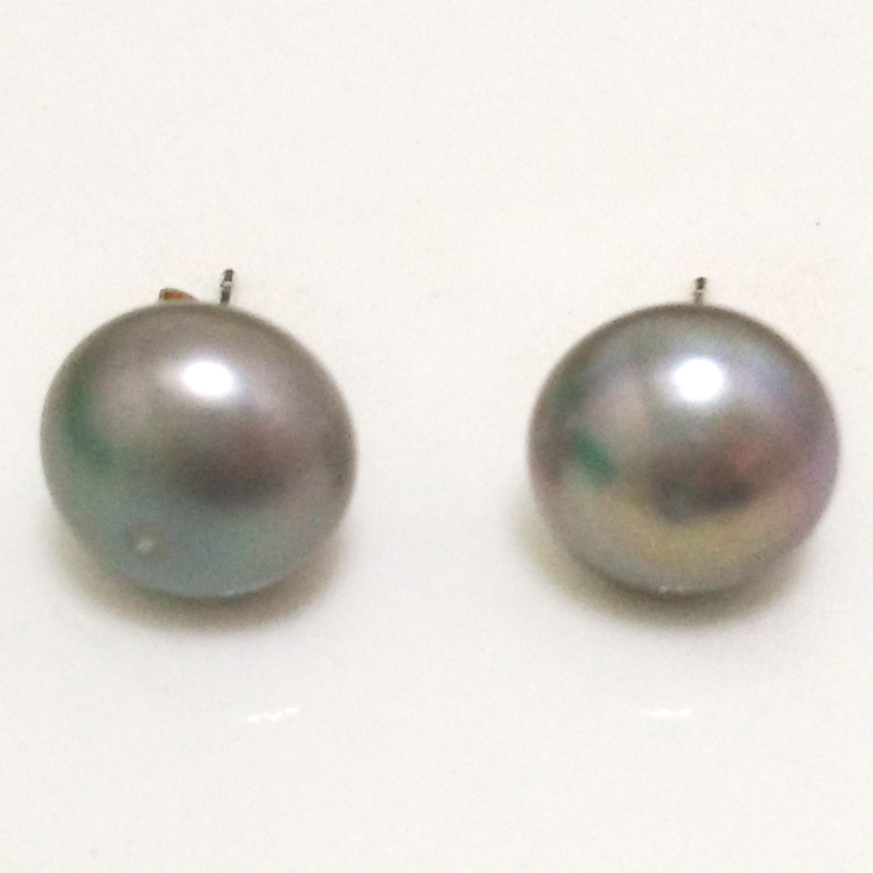 12-13mm Silver Button Pearl Stud Earring,Sold by Pair