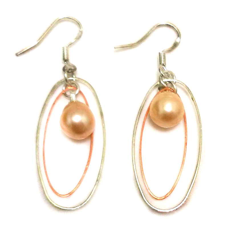 1.5 inches 7-8mm Double Ring Natural Pink Pearl Earring with 925 Silver Hook