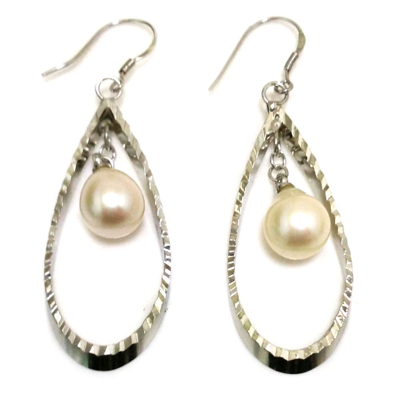 2 inches 9-10mm Natural White Drop Pearl Chandelier Earring with 925 Silver Hook
