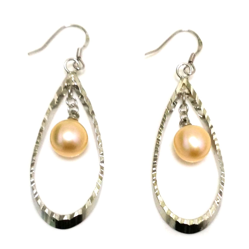 2 inches 9-10mm Natural Pink Drop Pearl Chandelier Earring with 925 Silver Hook