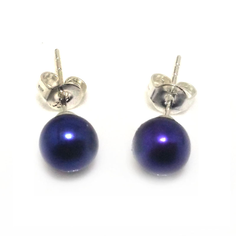 Purple Round Pearl Earring with 925 Silver Stud,Sold by Pair