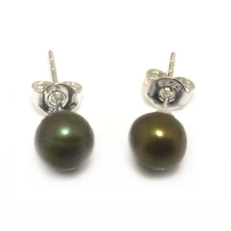 Army Green Round Pearl Earring with 925 Silver Stud