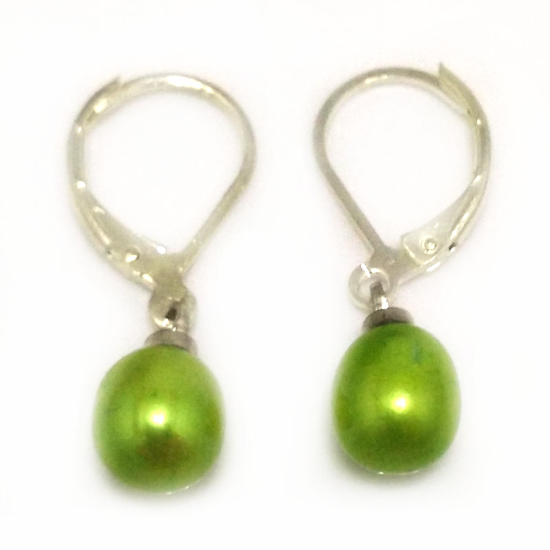 7-8mm Bright Green Natural Drop Pearl Leverback Earring,Sold by Pair