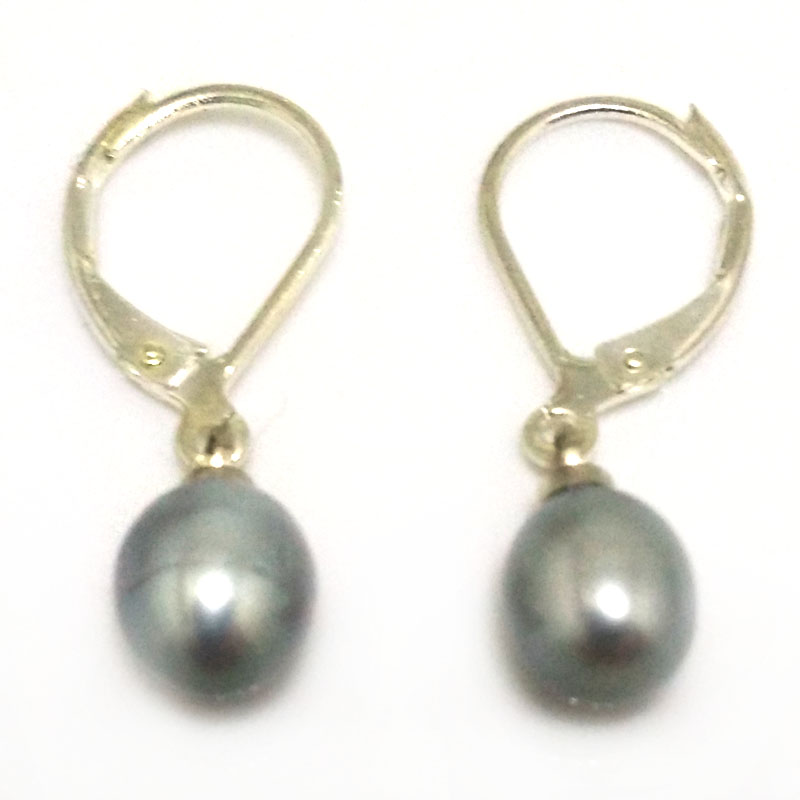 7-8mm Silver Gray Natural Drop Pearl Leverback Earring,Sold by Pair