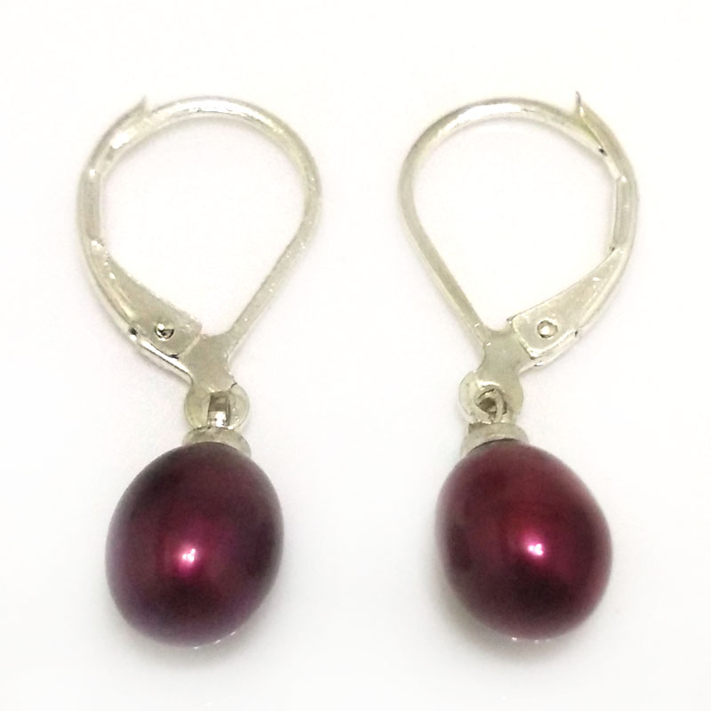 7-8mm Wine Natural Drop Pearl Leverback Earring,Sold by Pair