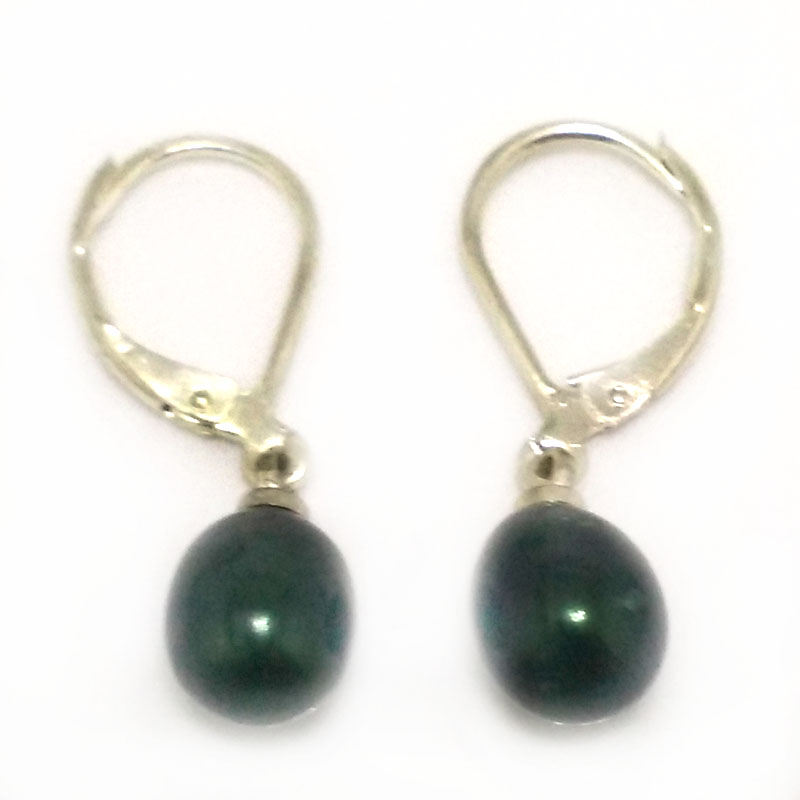 7-8mm Dark Green Natural Drop Pearl Leverback Earring,Sold by Pair