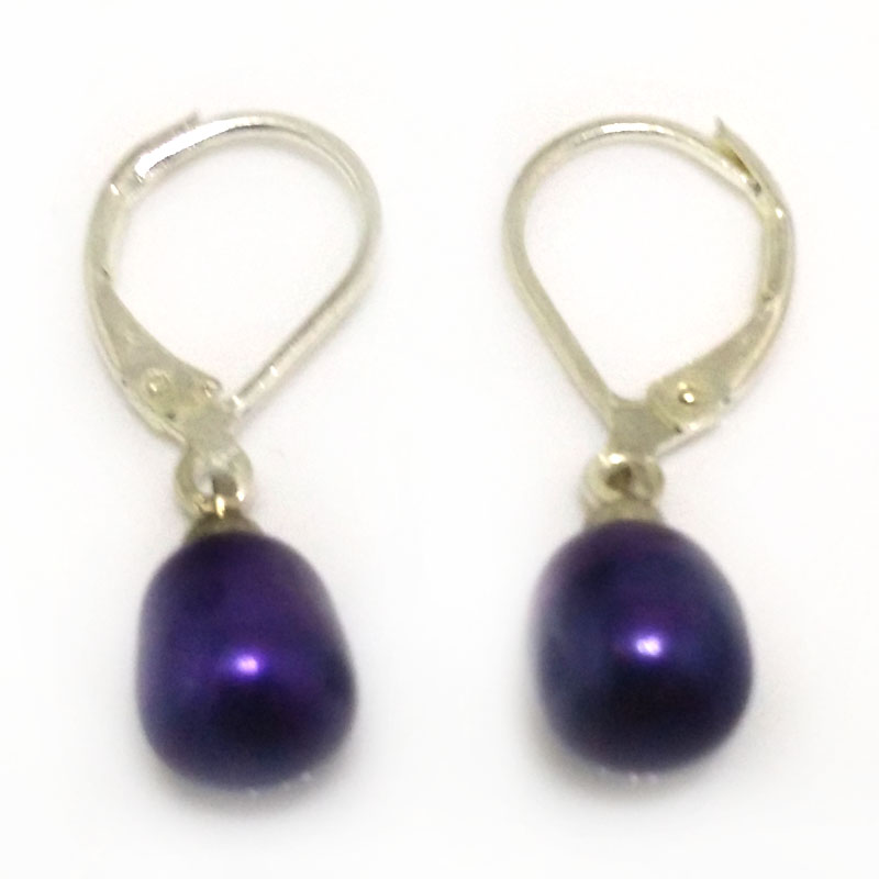 7-8mm Purple Natural Drop Pearl Leverback Earring,Sold by Pair