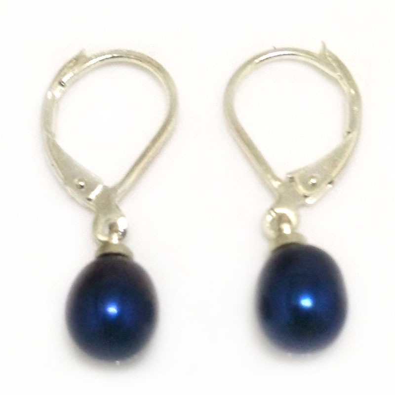7-8mm Dark Blue Natural Drop Pearl Leverback Earring,Sold by Pair