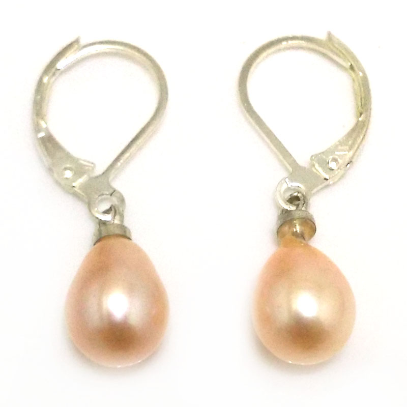 7-8mm Natural Pink Drop Pearl Leverback Earring