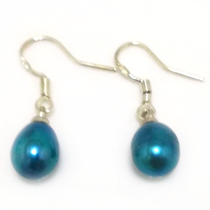 7-8mm Acid Blue Natural Drop Pearl Earring with 925 Silver Hook