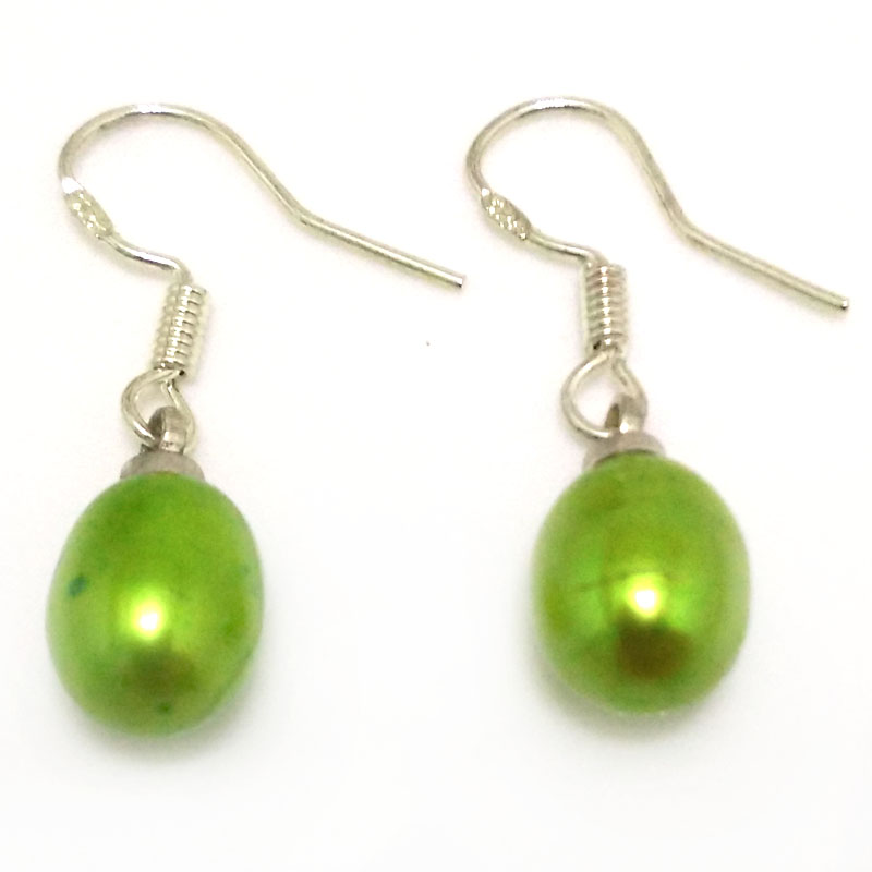 7-8mm Bright Green Natural Drop Pearl Earring with 925 Silver Hook