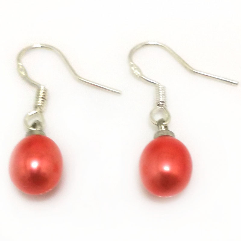 7-8mm Red Natural Drop Pearl Earring with 925 Silver Hook