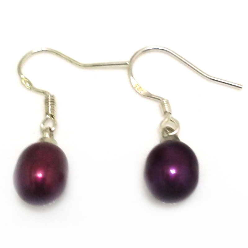 7-8mm Wine Natural Drop Pearl Earring with 925 Silver Hook