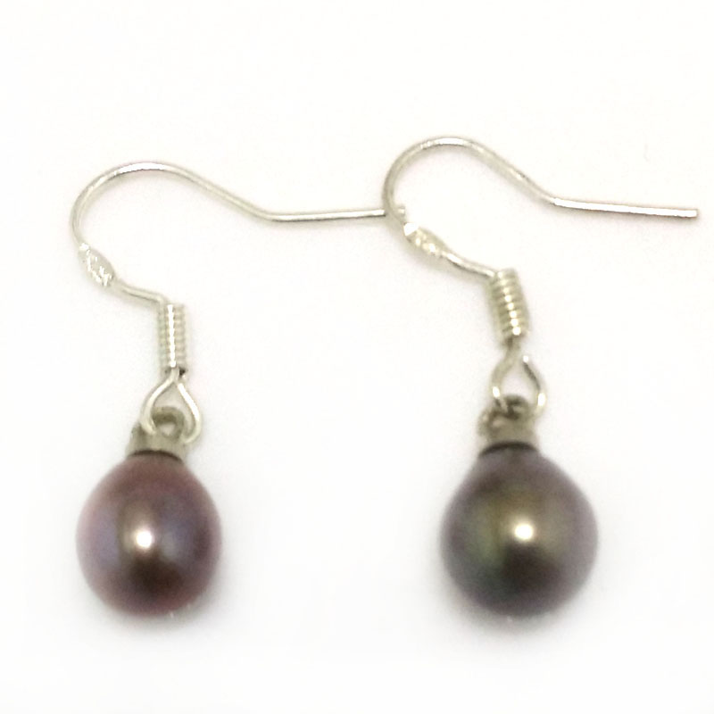 7-8mm Peacock Natural Drop Pearl Earring with 925 Silver Hook