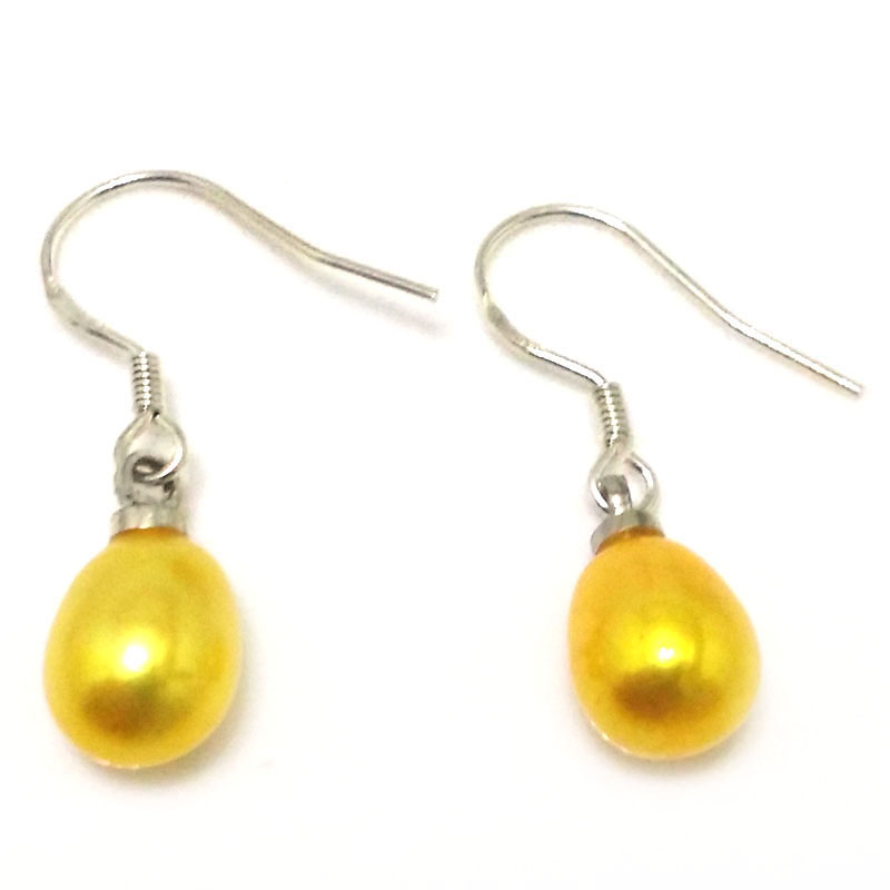 7-8mm Yellow Natural Drop Pearl Earring with 925 Silver Hook