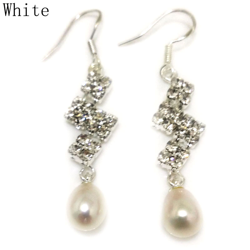 7-8mm Natural White Sterling Silver Pearl Earring with Zirconia