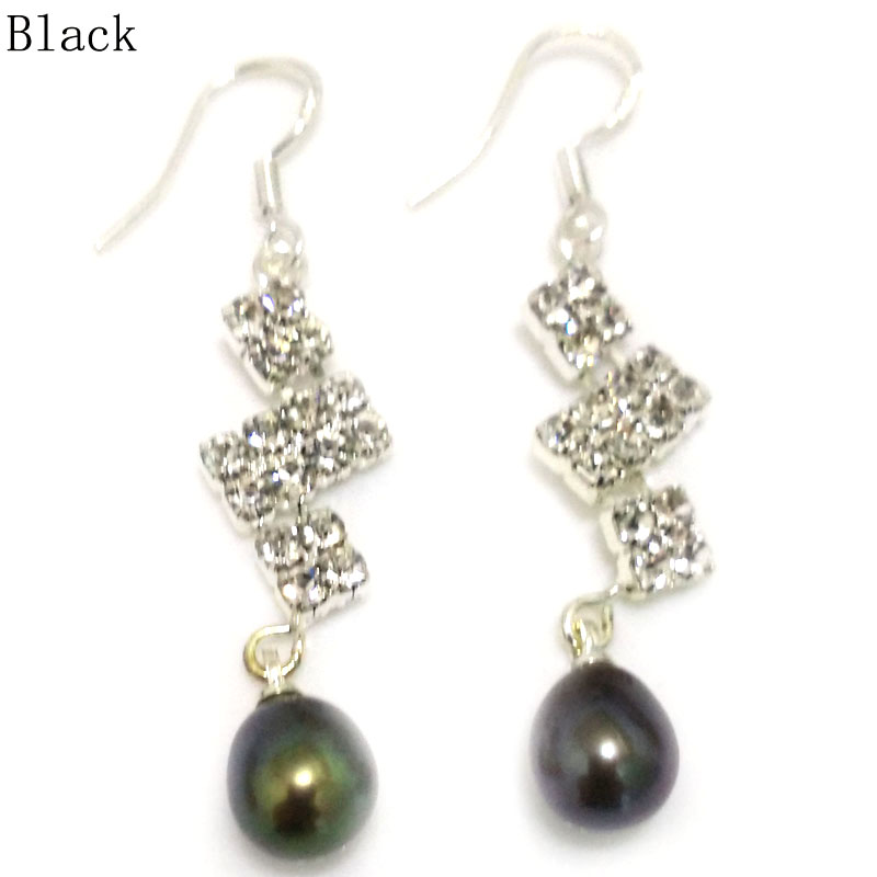 7-8mm Black Natural 925 Sterling Silver Pearl Earring with Zirconia