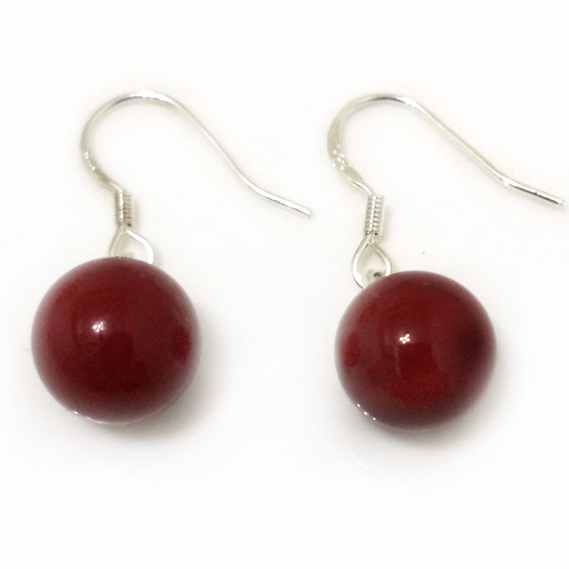 Wholesale 10-11mm Shiny Red Round Shell Pearl 925 Silver Earring