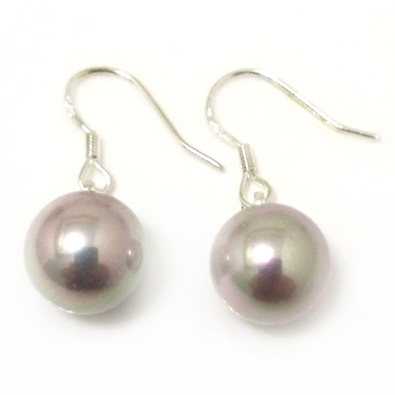 Wholesale 10-11mm Shiny Lavender Round Shell Pearl 925 Silver Earring