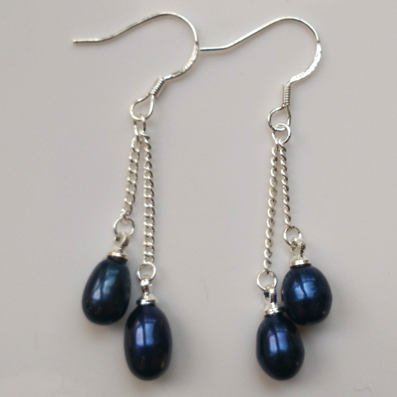 Wholesale 7-8mm Double Blue Pearl Drop Earring with 925 Silver Hook